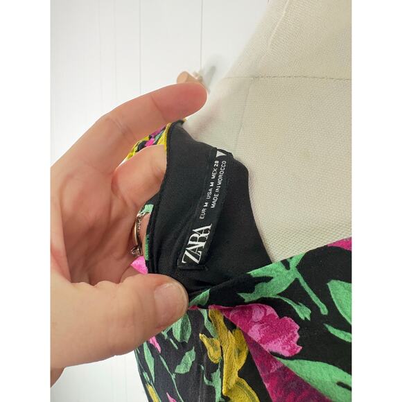 Zara Black Floral Long Sleeve Crop Top Womens Medium Sweetheart Babydoll - Picture 12 of 12